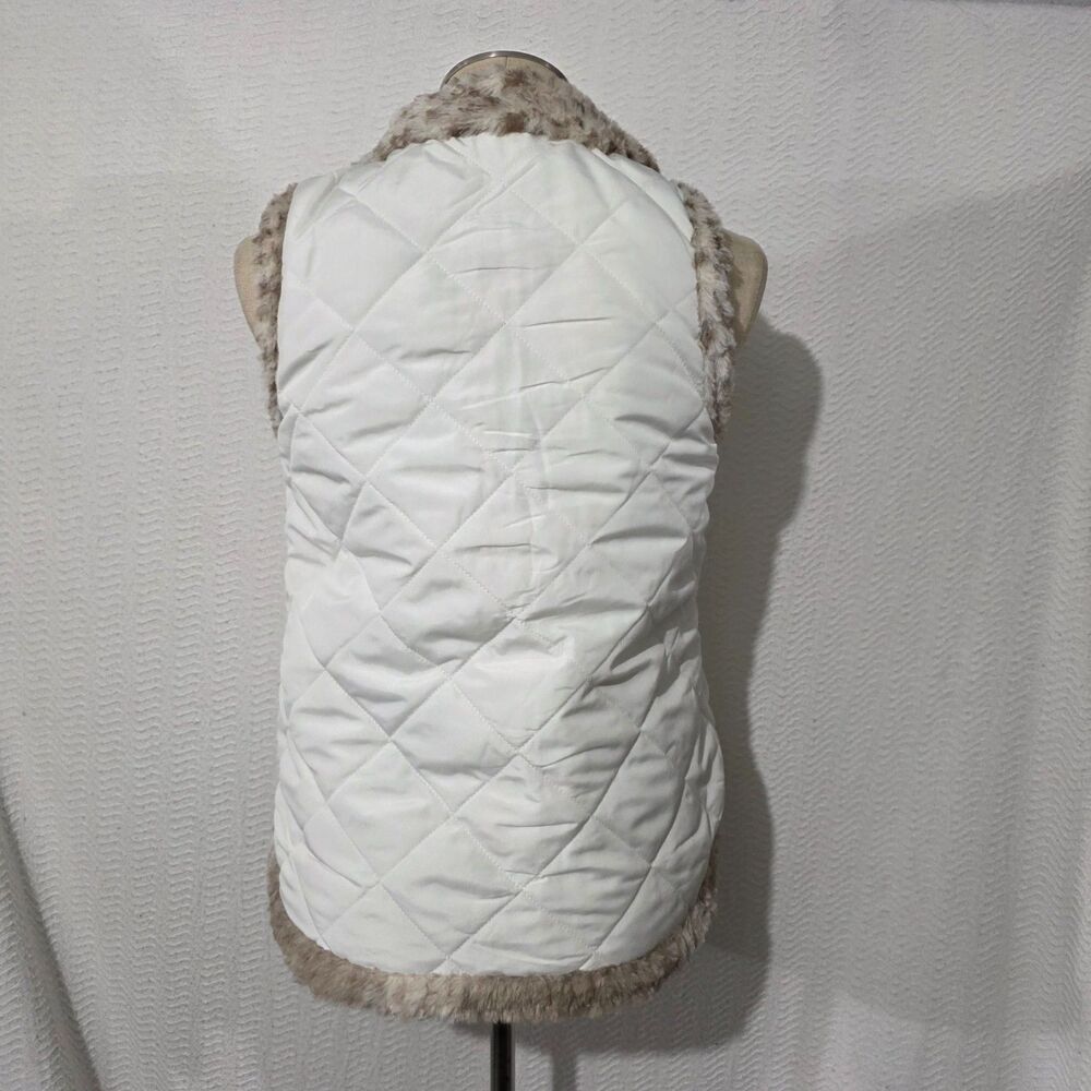 Casual Identity Reversible White & Brown Animal Print Faux Fur Zip Vest S - Picture 5 of 15